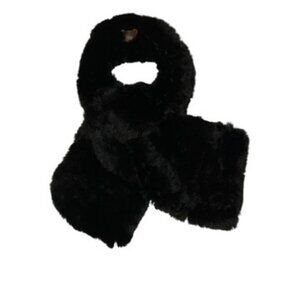 cassin black real rabbit fur short neck chief neck warmer scarf 6.5x33